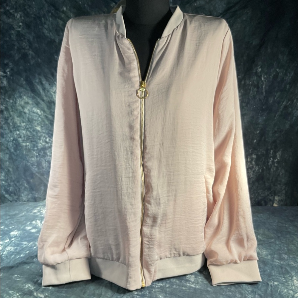 Spense Pink Bomber Jacket with Ribbed Cuffs and Collar